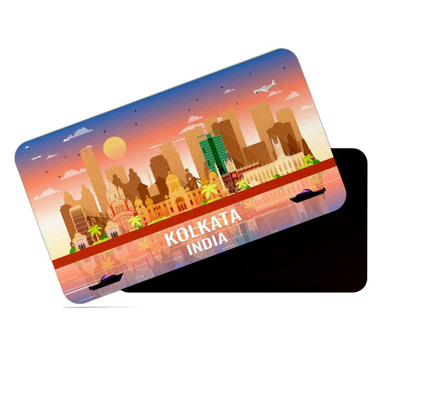 dhcrafts Rectangular Rubber Fridge Magnet / Magnetic Card Multicolor India Kolkata Design Pack of 1 (8.6cm x 5.4cm)